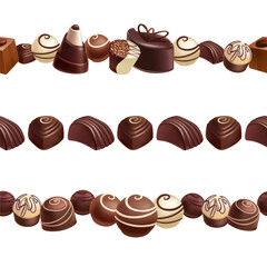 Seamless pattern of dark and milk chocolate sweets