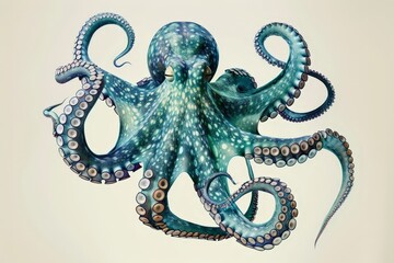 Fototapeta premium Vibrant Blue Octopus with Glowing Eyes and Tentacles