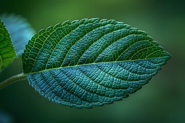 Close-up of Vibrant Green Leaf with Intricate Veins and Details, Ideal for Nature Prints