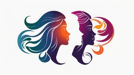 Colorful silhouettes of a diverse and multicultural community. Illustration of a multi-ethnic group of people, portraits in simple colors, woman's day