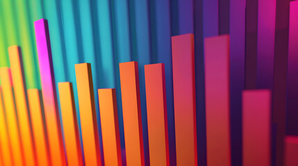 Obraz premium A colorful 3D bar graph in varying heights, set against a gradient background, illustrating data visualization and analytics. Ideal for business, technology, and educational themes