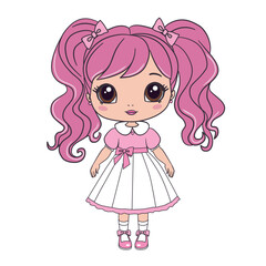 cute girl vector design.T-shirt print.Book illustrations for children.Romantic hand drawing poster.