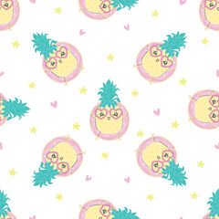 Seamless background with pineapple in glasses. Ideal for invitations, greeting cards, wrapping paper, posters, fabric prints.