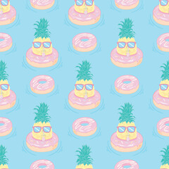 Seamless background with pineapple in glasses. Ideal for invitations, greeting cards, wrapping paper, posters, fabric prints.