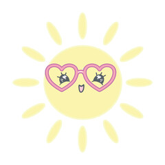 Funny sun icon illustration isolated on white background. Flat style.