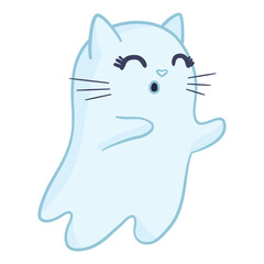 cute spirit flying cats. Pets for Halloween. A cartoon creepy children's character.