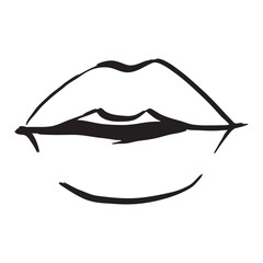 Women's lips sketch doodle style. Open mouth in line art style.
