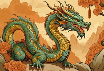 Fototapeta premium オリエンタルなドラゴンのイラスト