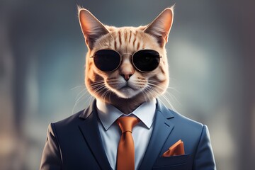 Smart cat ceo wear in glasses,genarative ai