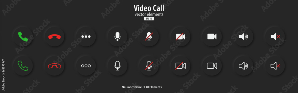 Aufkleber set of video call icons. black buttons with video chat conference symbols. collection of video commu