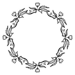 Black doodles - vector floral boho style wreath.