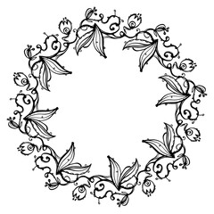 Vector floral boho style wreath - simple lines, doodles.