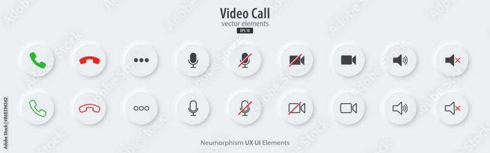 Aufkleber set of video call icons. white buttons with video chat conference symbols. collection of video commu