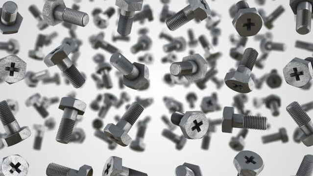 3D Bolts Falling Animation. Screw Falling. 4K
