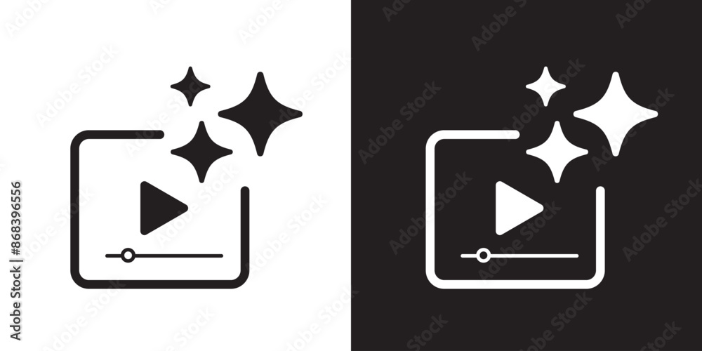 Poster AI generate video icon. Video generative by Machine learning. AI enters by command prompt to generate ideas. Icon element for apps web. Vector illustration.