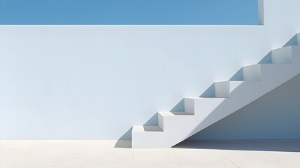 Obraz premium Minimalist Architectural Stairs Leading to Rooftop Under Sunlight and Shadows