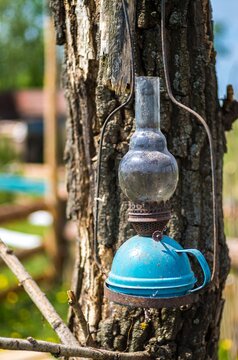 Ethereal lantern hanging on a tree