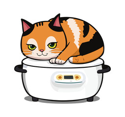 炊飯器で温まる猫_002