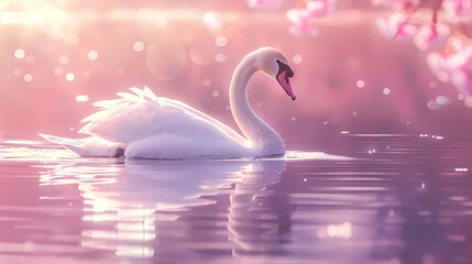 Naklejka premium White swan floating on the lake