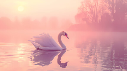 Fototapeta premium White swan floating on the lake