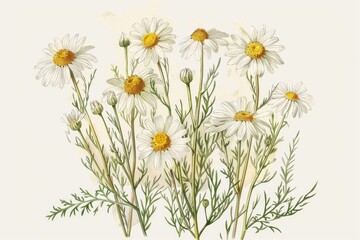 Fototapeta premium Charming Botanical Illustration of Chamomile Flowers for Print, Card, Poster Design