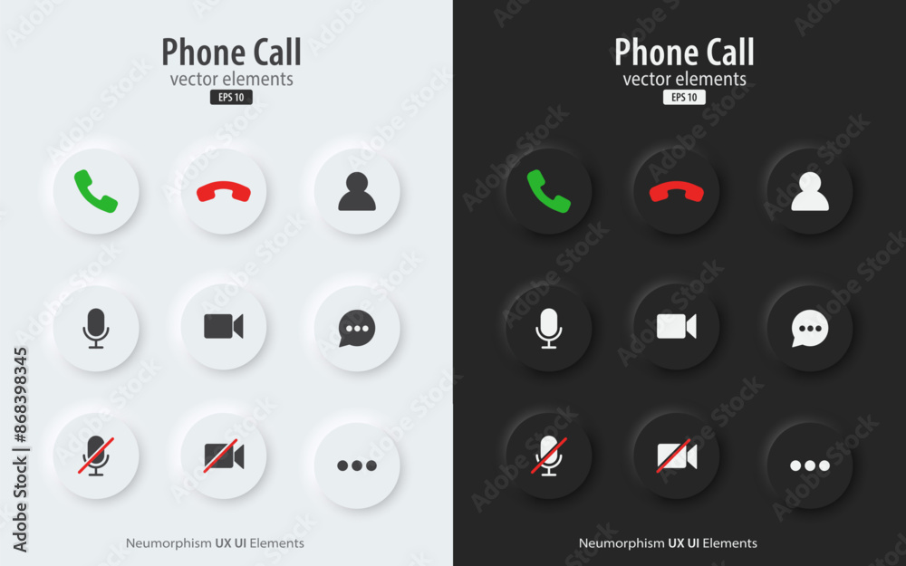 Poster set of video call icons. black and white buttons with video chat conference symbols. collection of v