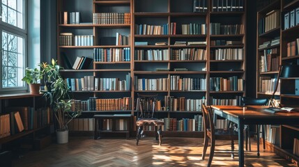 Modern Private Office Featuring a Stylish Bookshelf