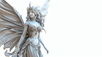 Obraz premium A 3D rendered white, female fairy with wings spread.