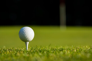 Closeup Golf ball on green grass on course
