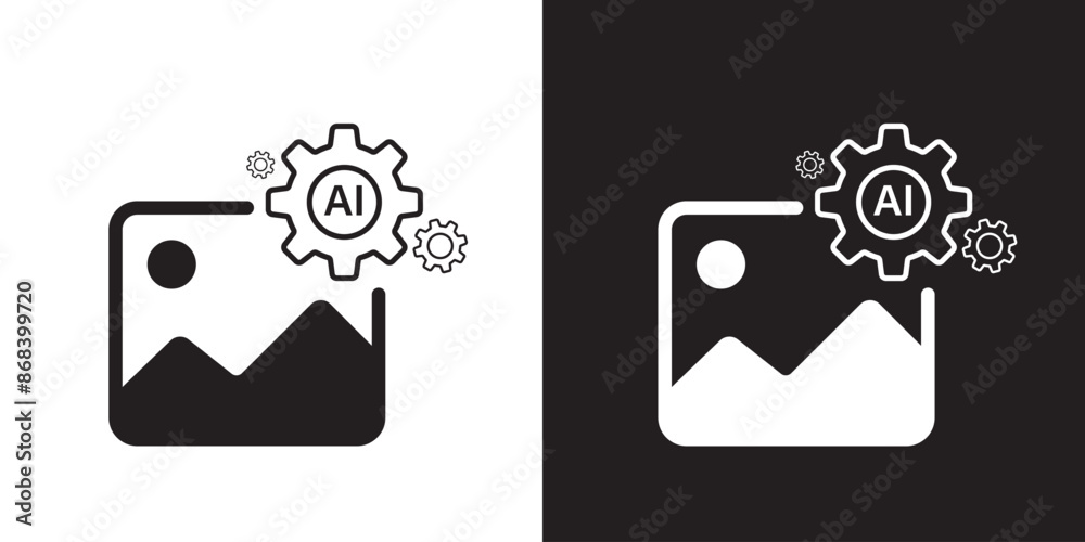 Aufkleber AI generate image icon. Image enhancement, improve quality and generative by Machine learning. AI enters by command prompt to generate ideas. Icon element for apps web. Vector illustration.