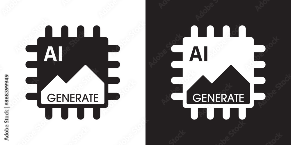 Poster AI generate image icon. Image enhancement, improve quality and generative by Machine learning. AI enters by command prompt to generate ideas. Icon element for apps web. Vector illustration.