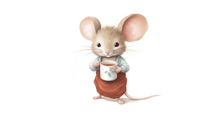 A cute mouse drinking coffee 