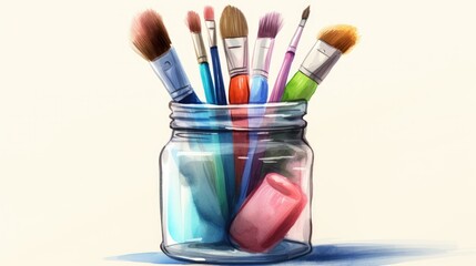 Obraz premium paintbrushes in an isolated glass jar