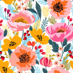 A vibrant floral pattern with colorful blooms