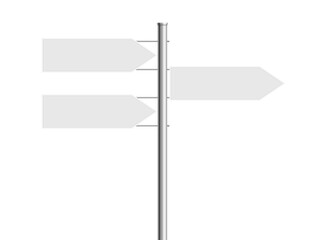 Directional pole with wayfinding arrows. signpost with three arrows