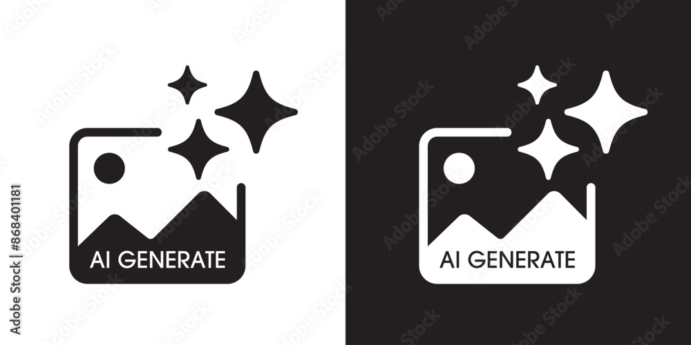 Poster AI generate image icon. Image enhancement, improve quality and generative by Machine learning. AI enters by command prompt to generate ideas. Icon element for apps web. Vector illustration.