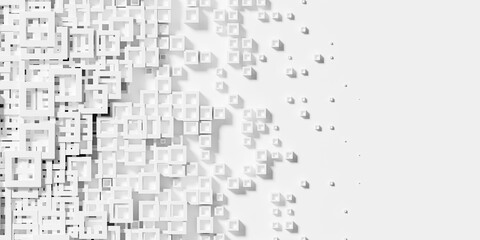 Overlaid scaled white cube boxes block frames background wallpaper banner fade out with copy space