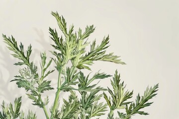 Artemisia Absinthium Botanical Illustration, Wormwood, Mugwort, Sagebrush Medicinal Plant