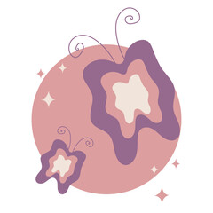 Boho Groovy style butterfly. Summer abstract art isolated white background. Retro pastel colors vector aesthetic can used t-shirt print, cloth, fabric decor. EPS 10