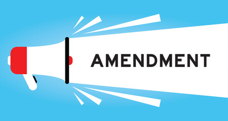 Color megaphone icon with word amendment in white banner on blue background