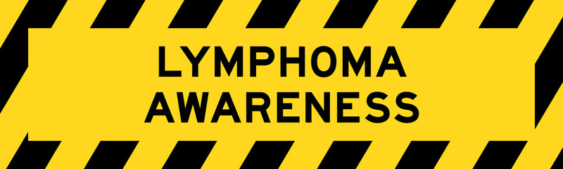 Yellow and black color with line striped label banner with word lymphoma  awareness