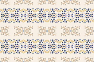 Vector seamless pixel art.Pixel mosaic texture with simple square particles.Ethnic geometric stitch pattern use for cloth,textile,wallpaper,cushion,carpet,quilt