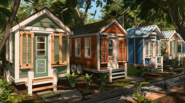 tiny house community with varied Bahama shutters, each reflecting the personality of its inhabitants