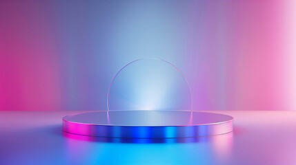 Obraz premium background with pink and white background, holographic podium, gradient background