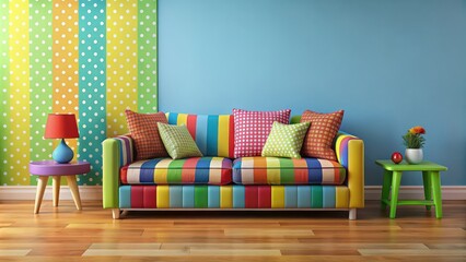 Kid's room with a colorful sofa for lounging and playtime, playful, colorful, furniture, interior design, cozy, comfortable, child, cushion