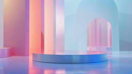 Fototapeta premium background with pink and white background, holographic podium, gradient background