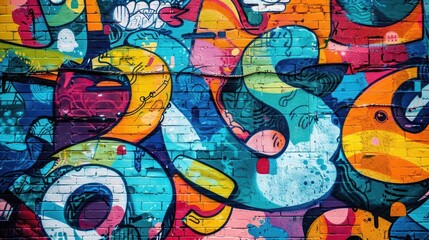 Naklejka premium vibrant colorful graffiti adorning urban wall street art and creative selfexpression digital painting