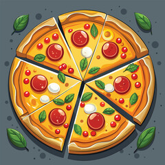 Top-View Tasty Cheese Pizza, Sliced and Ready