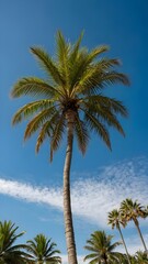 Obraz premium Palm Tree background, blue sky, tropical view, 