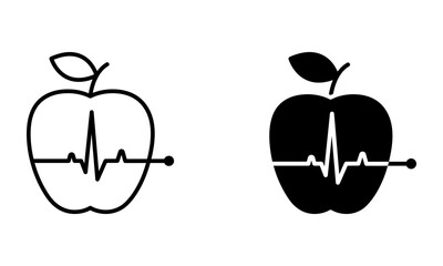 Apple with heartbeat symbol, illustration of healthy diet and food icon vector